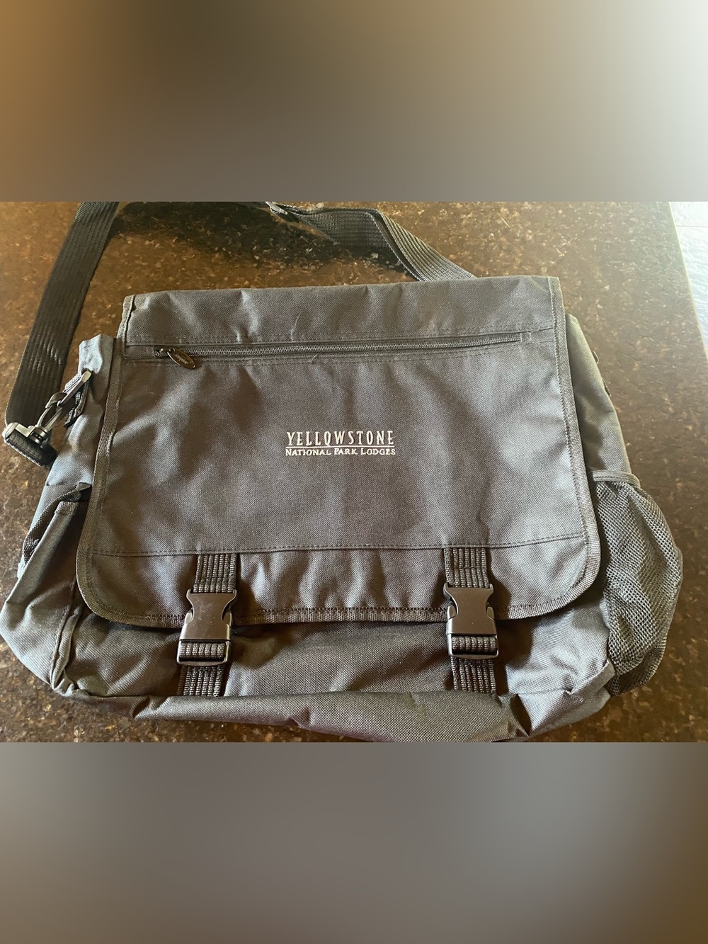 Yellowstone National Park Lodges black messenger bag